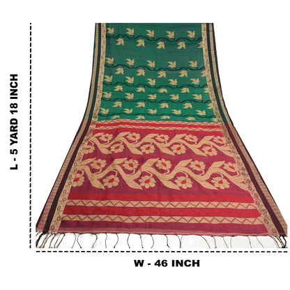 Sanskriti Vintage Green/Pink Indian Sarees Blend Silk Woven Premium Sari Sustainable Fabric