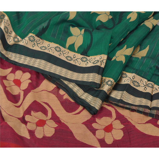 Sanskriti Vintage Green/Pink Indian Sarees Blend Silk Woven Premium Sari Sustainable Fabric
