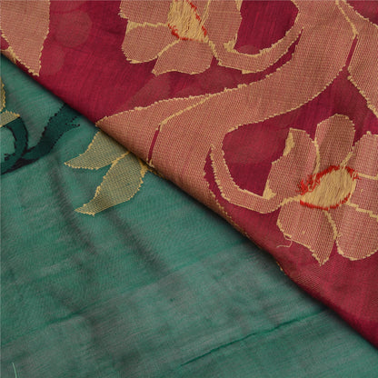 Sanskriti Vintage Green/Pink Indian Sarees Blend Silk Woven Premium Sari Sustainable Fabric