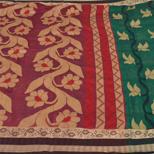Sanskriti Vintage Green/Pink Indian Sarees Blend Silk Woven Premium Sari Sustainable Fabric