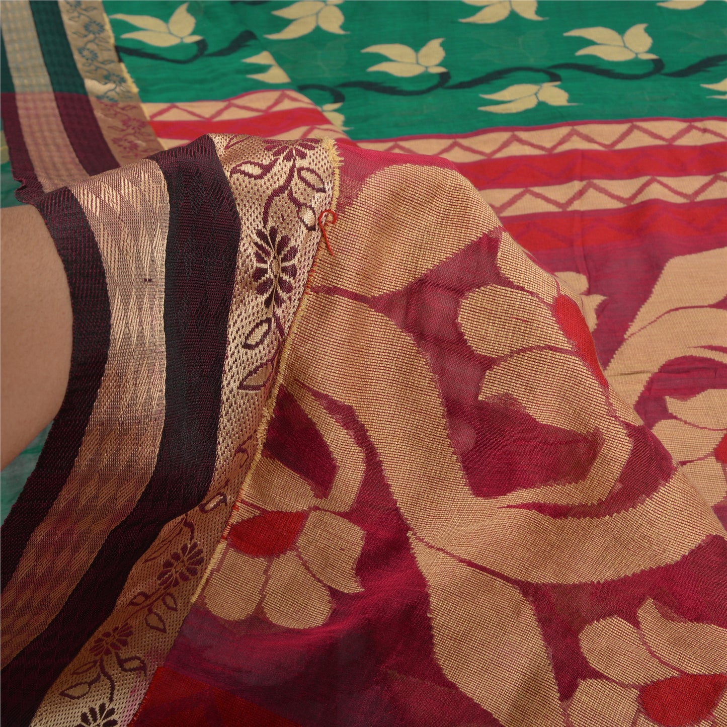 Sanskriti Vintage Green/Pink Indian Sarees Blend Silk Woven Premium Sari Sustainable Fabric