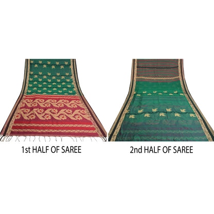 Sanskriti Vintage Green/Pink Indian Sarees Blend Silk Woven Premium Sari Sustainable Fabric