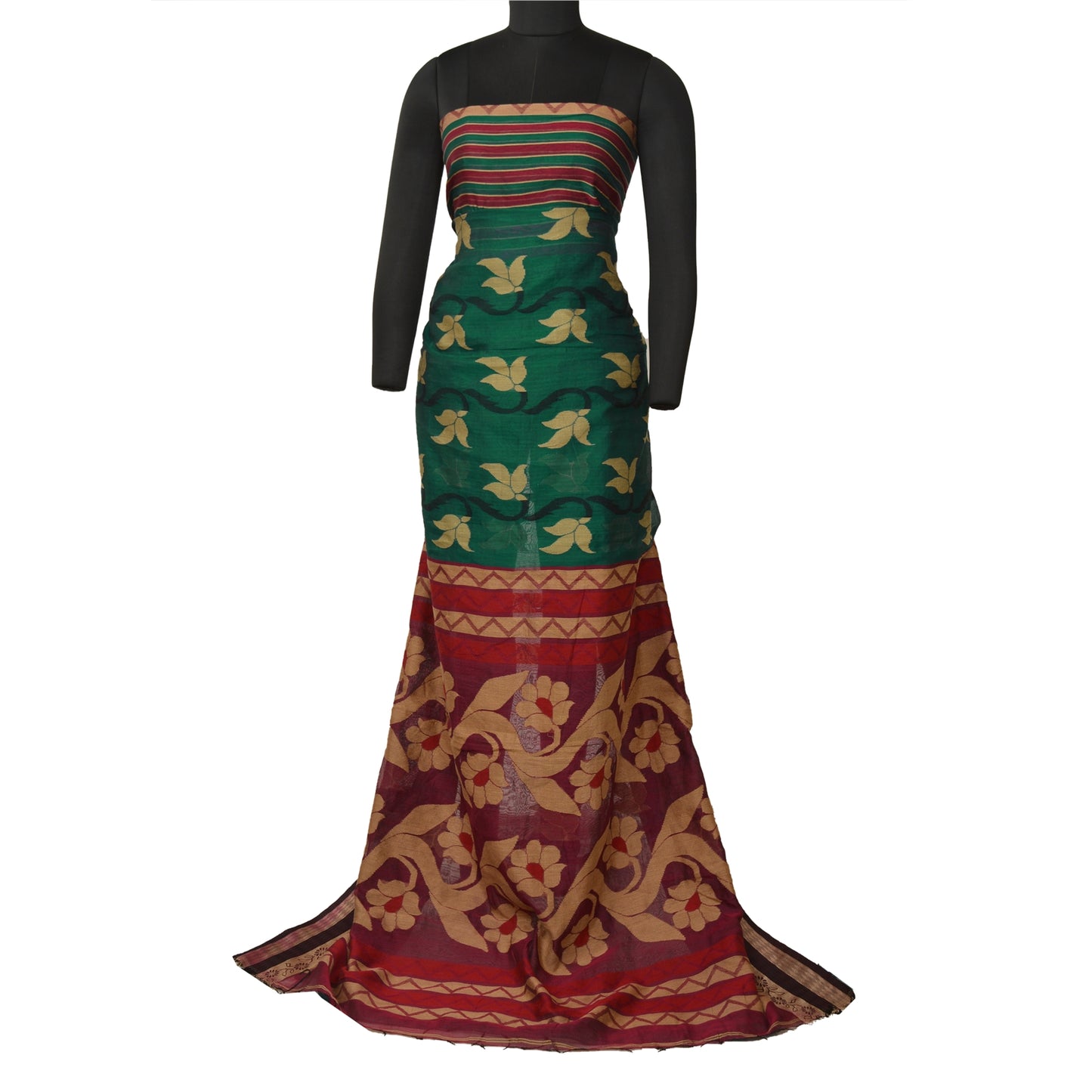 Sanskriti Vintage Green/Pink Indian Sarees Blend Silk Woven Premium Sari Sustainable Fabric