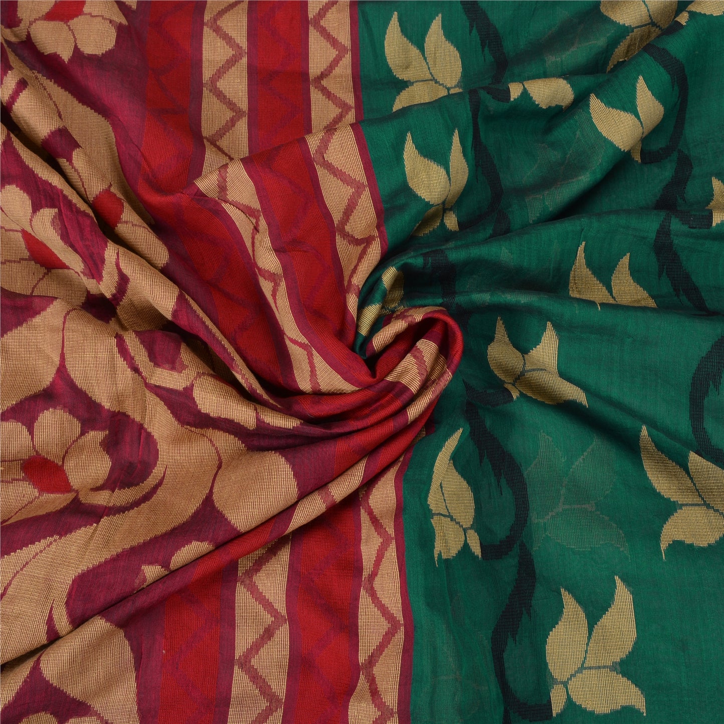 Sanskriti Vintage Green/Pink Indian Sarees Blend Silk Woven Premium Sari Sustainable Fabric