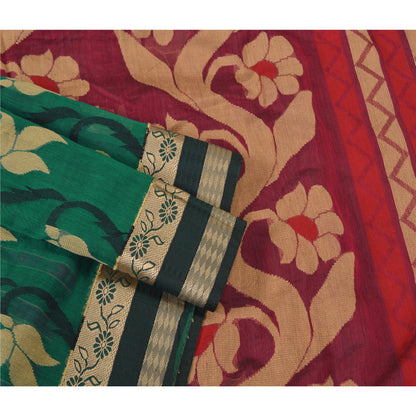 Sanskriti Vintage Green/Pink Indian Sarees Blend Silk Woven Premium Sari Sustainable Fabric