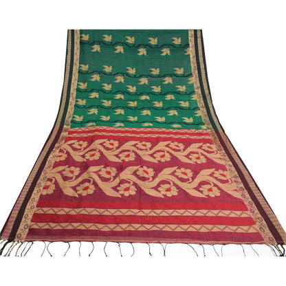 Sanskriti Vintage Green/Pink Indian Sarees Blend Silk Woven Premium Sari Sustainable Fabric