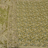 Sanskriti Vintage Green/Cream Sarees Organza Hand Beaded Brasso Work Sari Sustainable Fabric