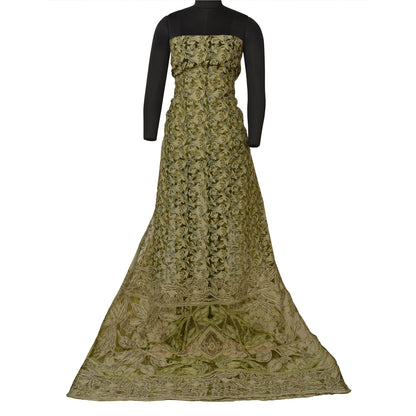 Sanskriti Vintage Green/Cream Sarees Organza Hand Beaded Brasso Work Sari Sustainable Fabric