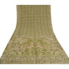 Sanskriti Vintage Green/Cream Sarees Organza Hand Beaded Brasso Work Sari Sustainable Fabric