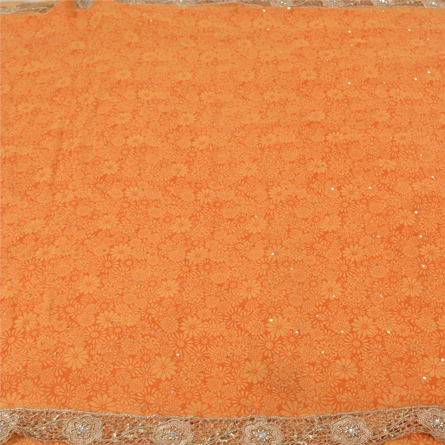 Sanskriti Vintage Orange Bollywood Sarees Pure Georgette Silk Beaded Sari Sustainable Fabric