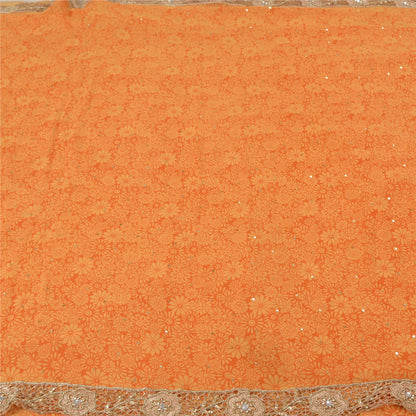 Sanskriti Vintage Orange Bollywood Sarees Pure Georgette Silk Beaded Sari Sustainable Fabric