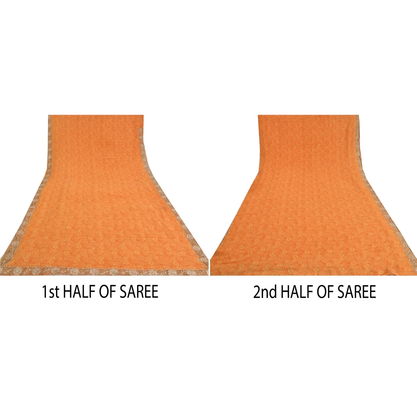 Sanskriti Vintage Orange Bollywood Sarees Pure Georgette Silk Beaded Sari Sustainable Fabric