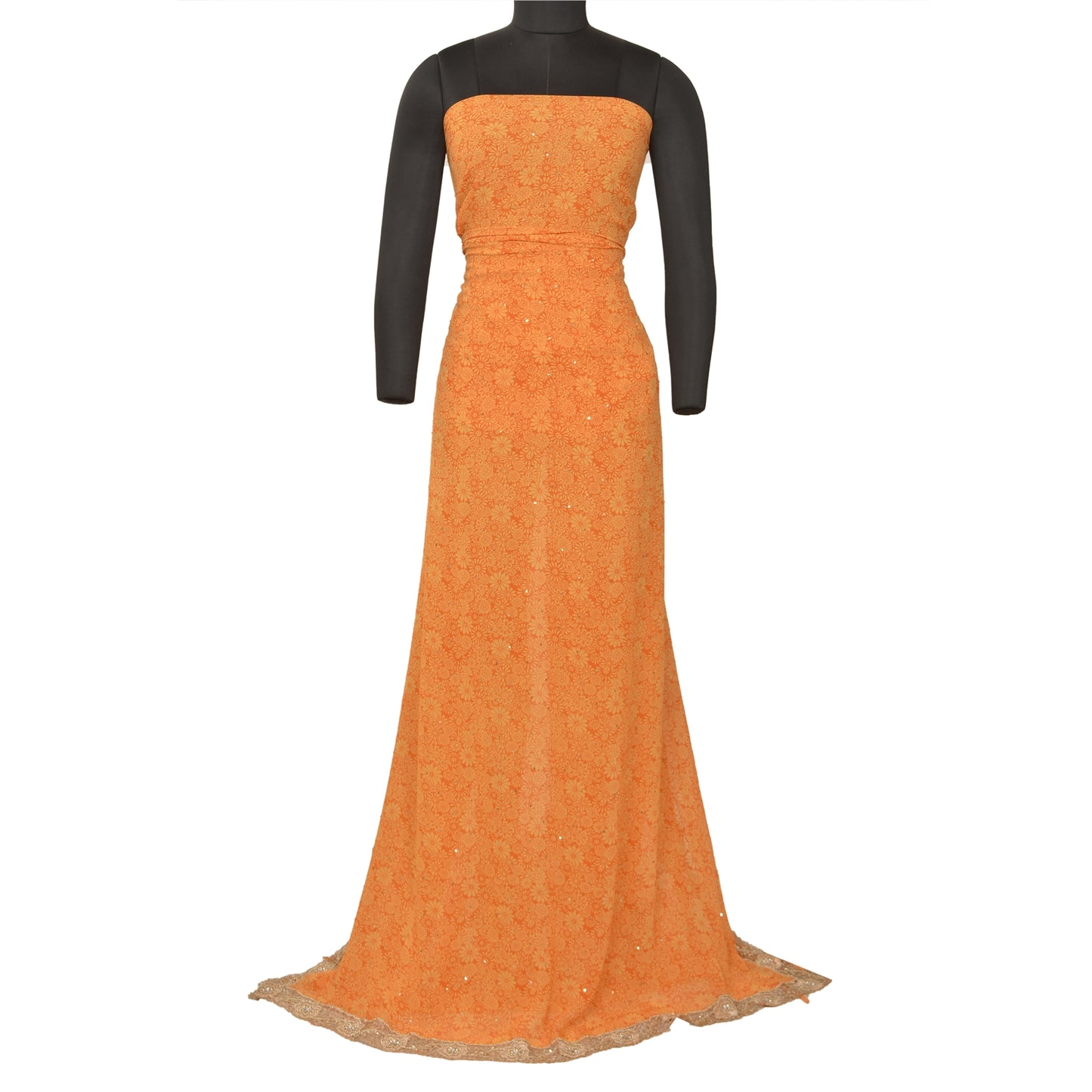 Sanskriti Vintage Orange Bollywood Sarees Pure Georgette Silk Beaded Sari Sustainable Fabric