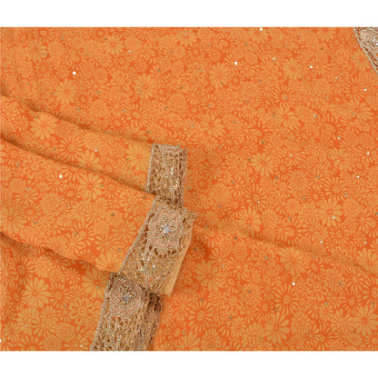 Sanskriti Vintage Orange Bollywood Sarees Pure Georgette Silk Beaded Sari Sustainable Fabric