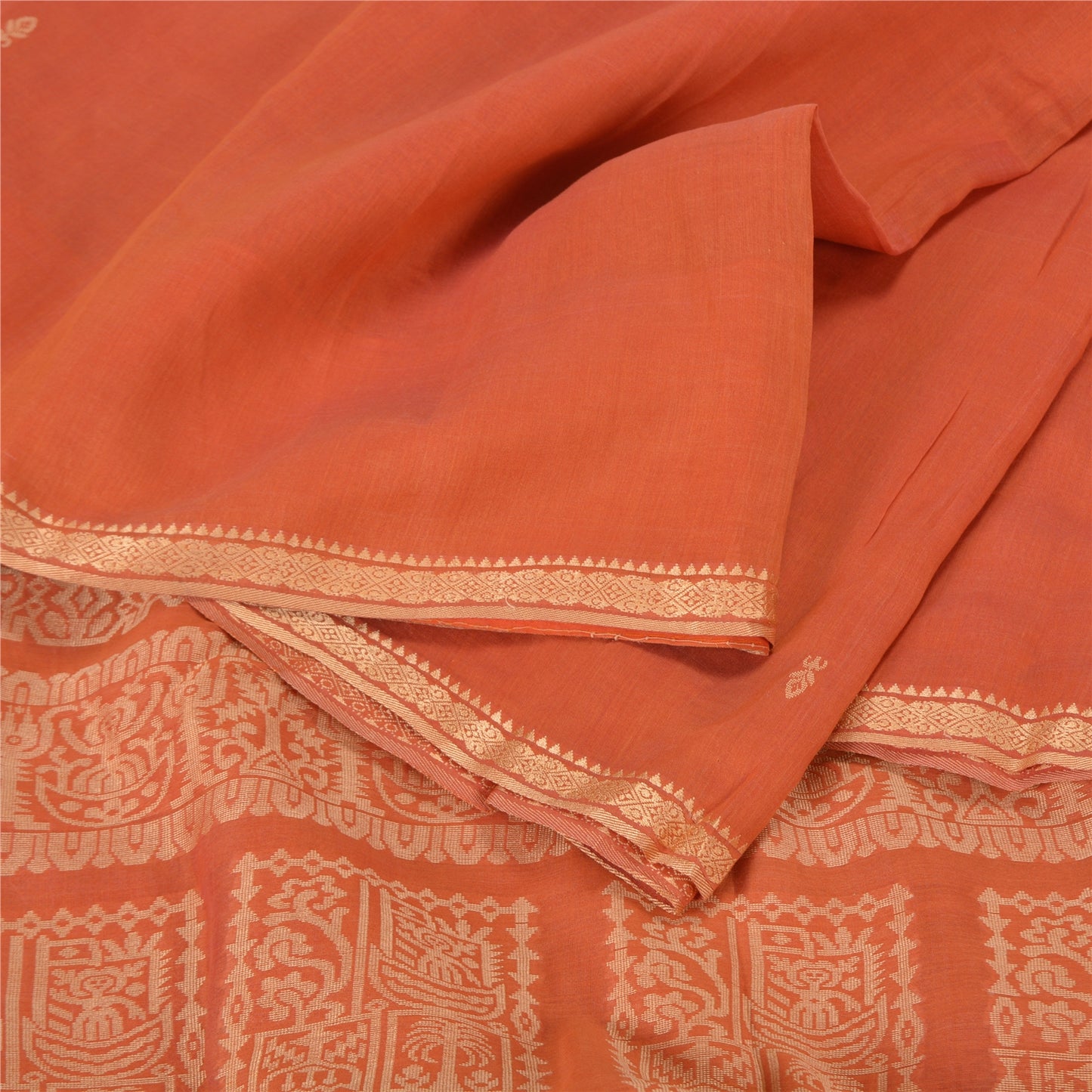 Sanskriti Vintage Sari 100% Pure Cotton Indian Coral Sarees Woven Ethnic 5yd Craft Fabric Create- Upcycled Sarongs, Scarves, or Stoles
