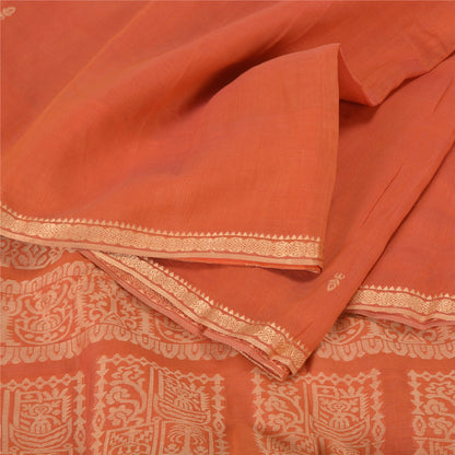 Sanskriti Vintage Sari 100% Pure Cotton Indian Coral Sarees Woven Ethnic 5yd Craft Fabric Create- Upcycled Sarongs, Scarves, or Stoles