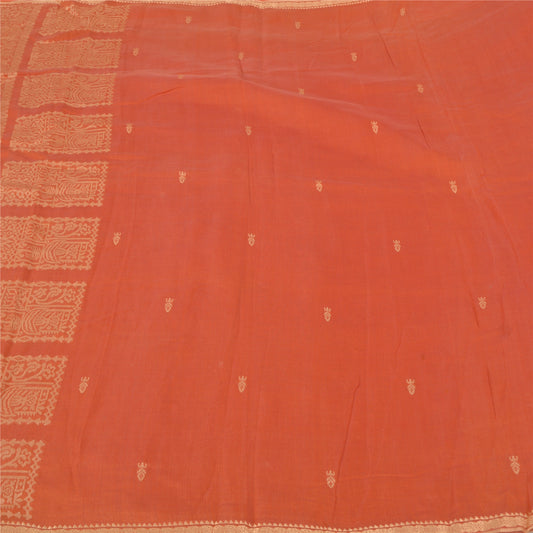 Sanskriti Vintage Sari 100% Pure Cotton Indian Coral Sarees Woven Ethnic 5yd Craft Fabric Create- Upcycled Sarongs, Scarves, or Stoles