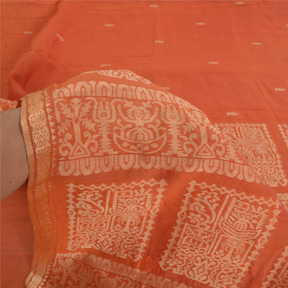 Sanskriti Vintage Sari 100% Pure Cotton Indian Coral Sarees Woven Ethnic 5yd Craft Fabric Create- Upcycled Sarongs, Scarves, or Stoles