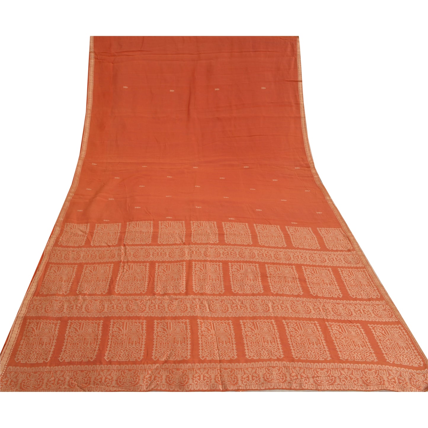 Sanskriti Vintage Sari 100% Pure Cotton Indian Coral Sarees Woven Ethnic 5yd Craft Fabric Create- Upcycled Sarongs, Scarves, or Stoles