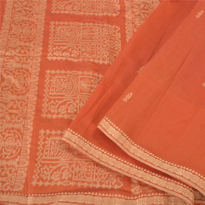 Sanskriti Vintage Sari 100% Pure Cotton Indian Coral Sarees Woven Ethnic 5yd Craft Fabric Create- Upcycled Sarongs, Scarves, or Stoles