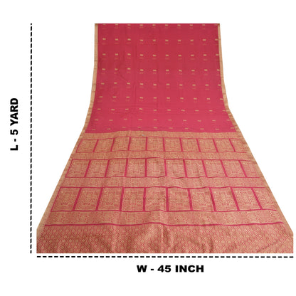 Sanskriti Vintage Pink Indian Sarees Blend Silk Woven Sari Craft 5 Yard Sustainable Fabric