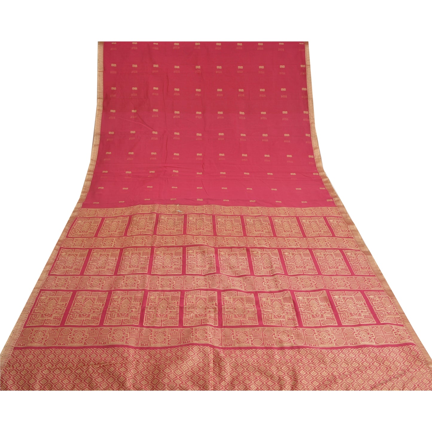 Sanskriti Vintage Pink Indian Sarees Blend Silk Woven Sari Craft 5 Yard Sustainable Fabric