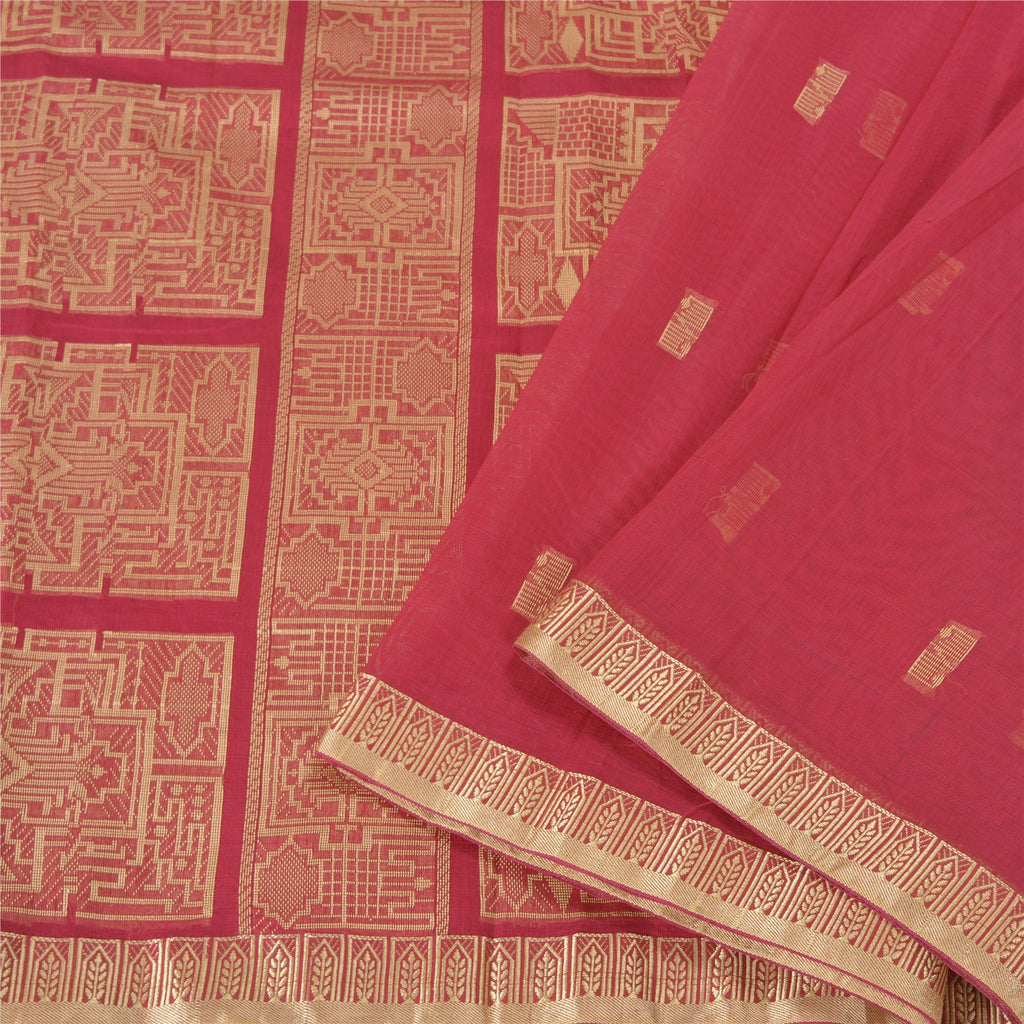 Sanskriti Vintage Pink Indian Sarees Blend Silk Woven Sari Craft 5 Yard Sustainable Fabric