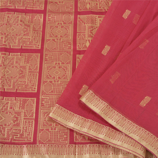 Sanskriti Vintage Pink Indian Sarees Blend Silk Woven Sari Craft 5 Yard Sustainable Fabric