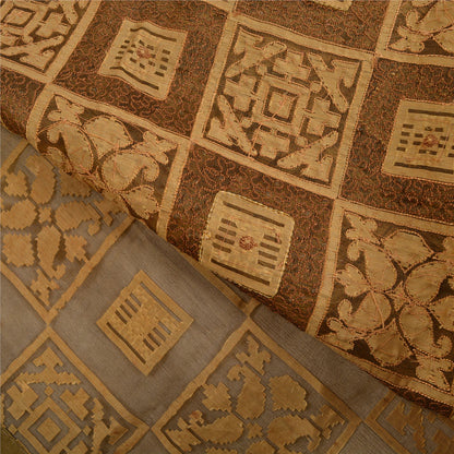 Sanskriti Vintage Green Sarees Pure Organza Silk Hand Beaded Woven Sari Sustainable Fabric