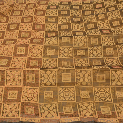 Sanskriti Vintage Green Sarees Pure Organza Silk Hand Beaded Woven Sari Sustainable Fabric