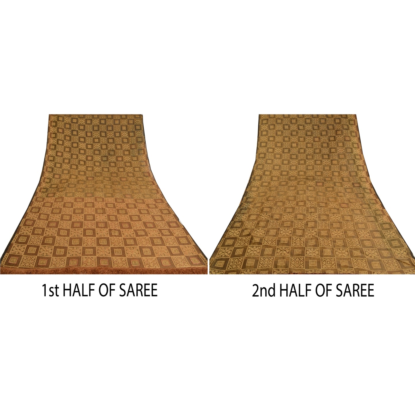 Sanskriti Vintage Green Sarees Pure Organza Silk Hand Beaded Woven Sari Sustainable Fabric