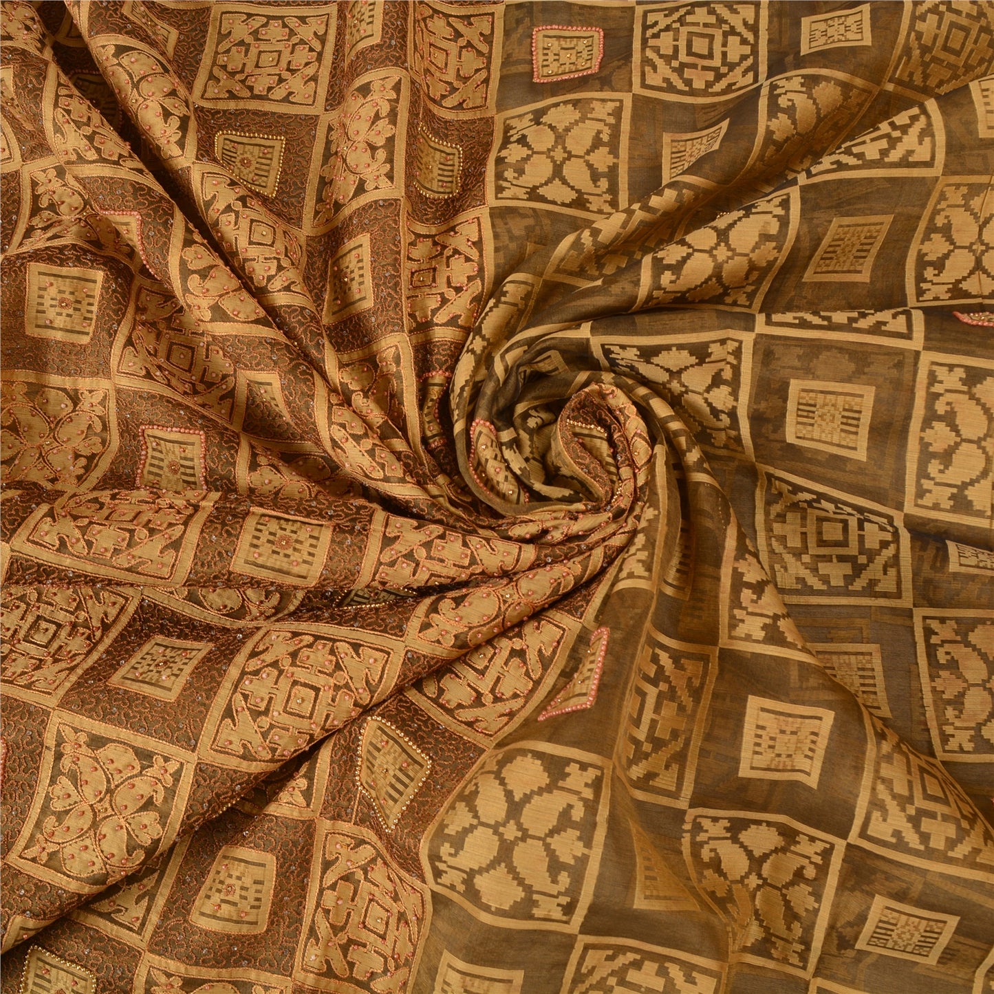 Sanskriti Vintage Green Sarees Pure Organza Silk Hand Beaded Woven Sari Sustainable Fabric