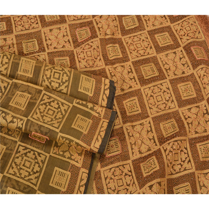 Sanskriti Vintage Green Sarees Pure Organza Silk Hand Beaded Woven Sari Sustainable Fabric