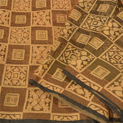 Sanskriti Vintage Green Sarees Pure Organza Silk Hand Beaded Woven Sari Sustainable Fabric