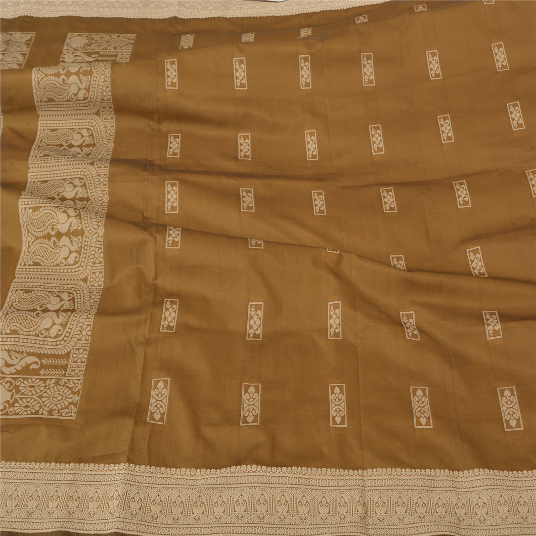 Sanskriti Vintage Heena Green Sarees Art Silk Woven Baluchari Indian Sari Fabric