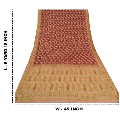 Санскрити Винтаж Крем/Темно-красные Сари Чистый Шелк Тканый Премиум Сари Экологичная Ткань