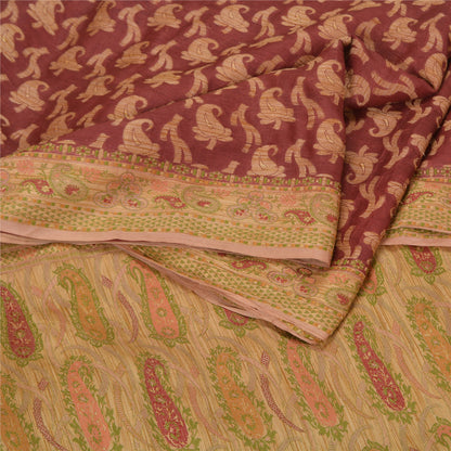 Санскрити Винтаж Крем/Темно-красные Сари Чистый Шелк Тканый Премиум Сари Экологичная Ткань