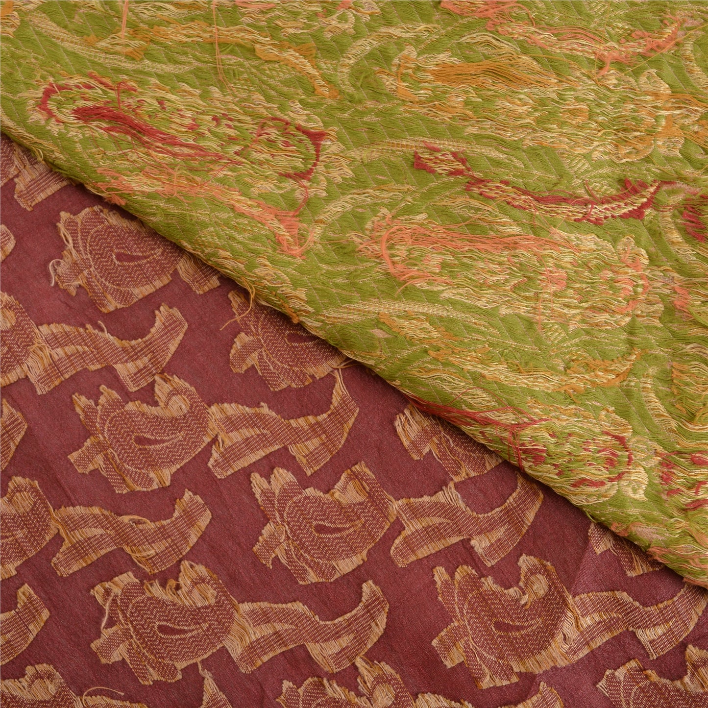 Санскрити Винтаж Крем/Темно-красные Сари Чистый Шелк Тканый Премиум Сари Экологичная Ткань