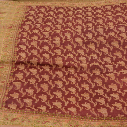 Санскрити Винтаж Крем/Темно-красные Сари Чистый Шелк Тканый Премиум Сари Экологичная Ткань