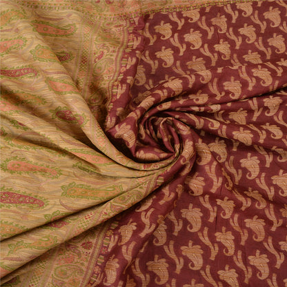Санскрити Винтаж Крем/Темно-красные Сари Чистый Шелк Тканый Премиум Сари Экологичная Ткань