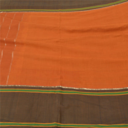 Sanskriti Vintage Saffron/Green Sarees Cotton Silk Woven Ilkal Sari 5 Yd Sustainable Fabric