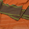 Sanskriti Vintage Saffron/Green Sarees Cotton Silk Woven Ilkal Sari 5 Yd Sustainable Fabric