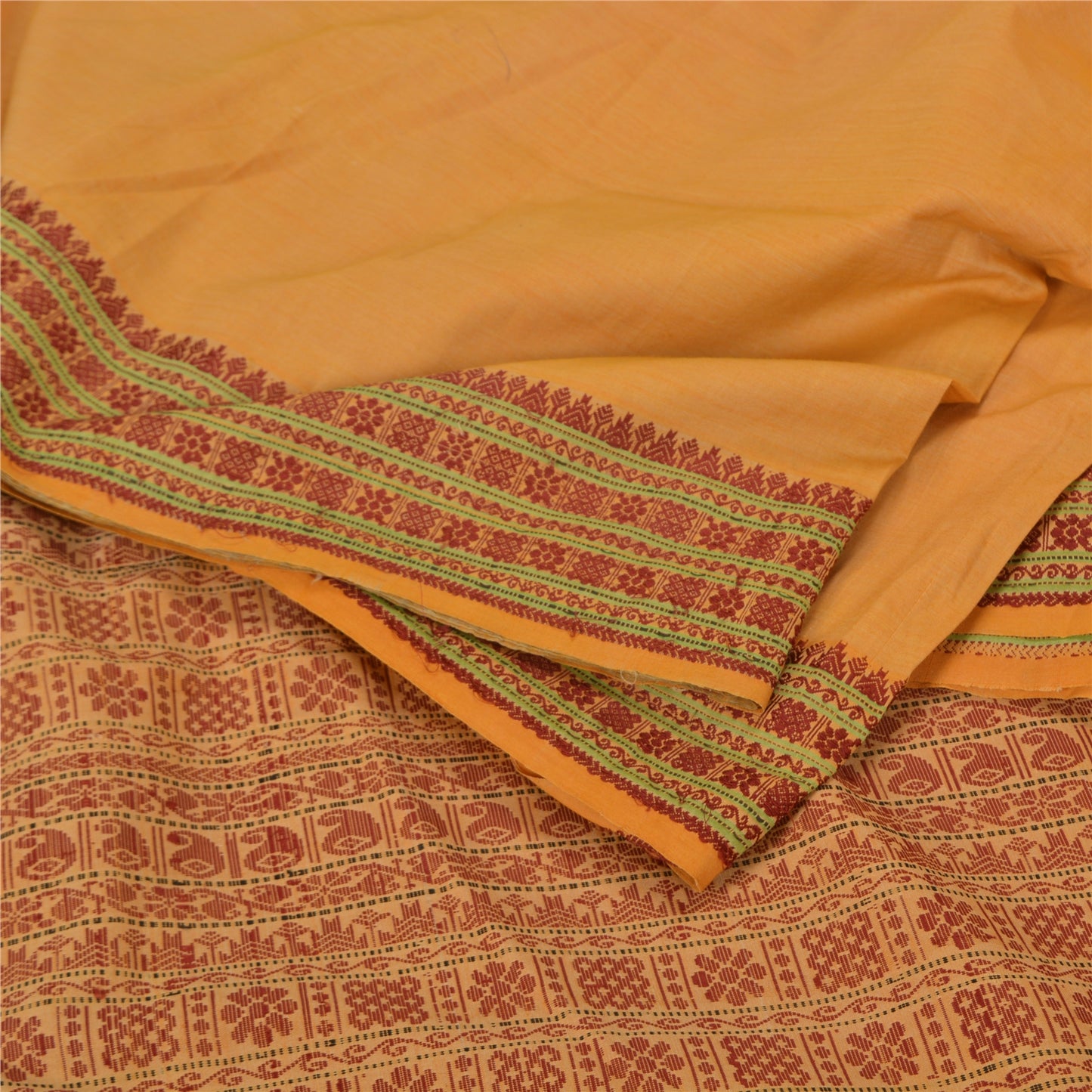 Sanskriti Vintage Safran Indiske Sarees Bomuldsvævet Premium Sari Håndværk Bæredygtigt Stoff