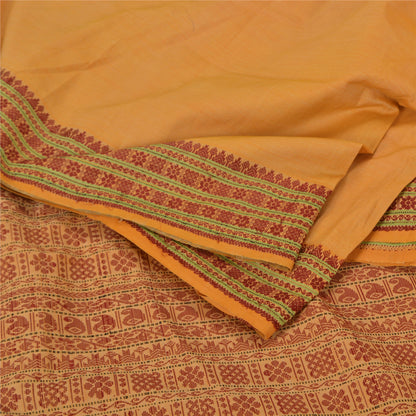 Sanskriti Vintage Safran Indiske Sarees Bomuldsvævet Premium Sari Håndværk Bæredygtigt Stoff
