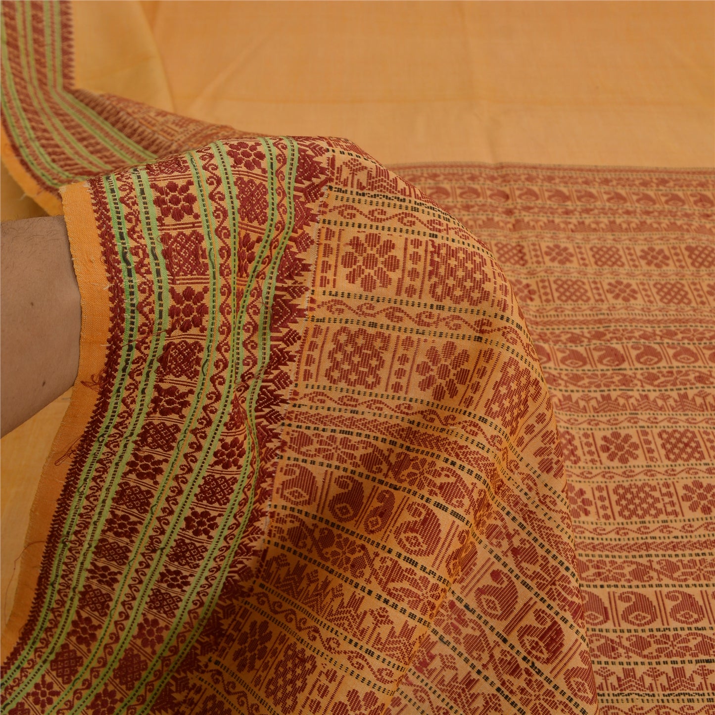 Sanskriti Vintage Safran Indiske Sarees Bomuldsvævet Premium Sari Håndværk Bæredygtigt Stoff