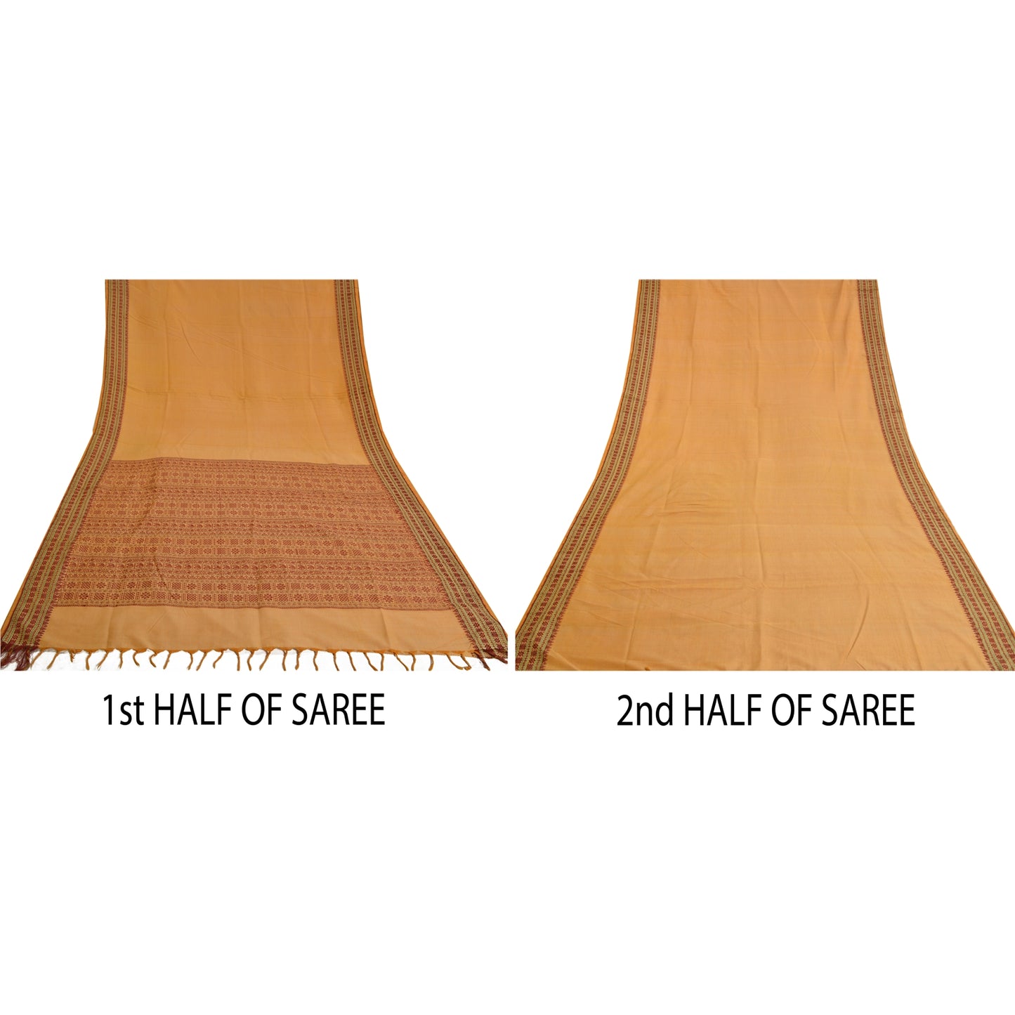 Sanskriti Vintage Safran Indiske Sarees Bomuldsvævet Premium Sari Håndværk Bæredygtigt Stoff