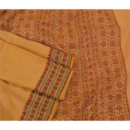 Sanskriti Vintage Safran Indiske Sarees Bomuldsvævet Premium Sari Håndværk Bæredygtigt Stoff