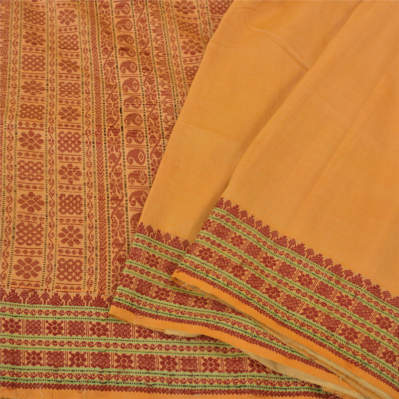 Sanskriti Vintage Saffron Indian Sarees Cotton Woven Premium Sari Craft Sustainable Fabric