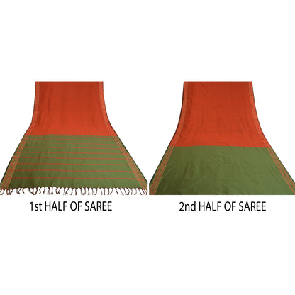 Sanskriti Vintage Green/Red Sarees Blend Silk Woven Ilkal Premium Sari Sustainable Fabric