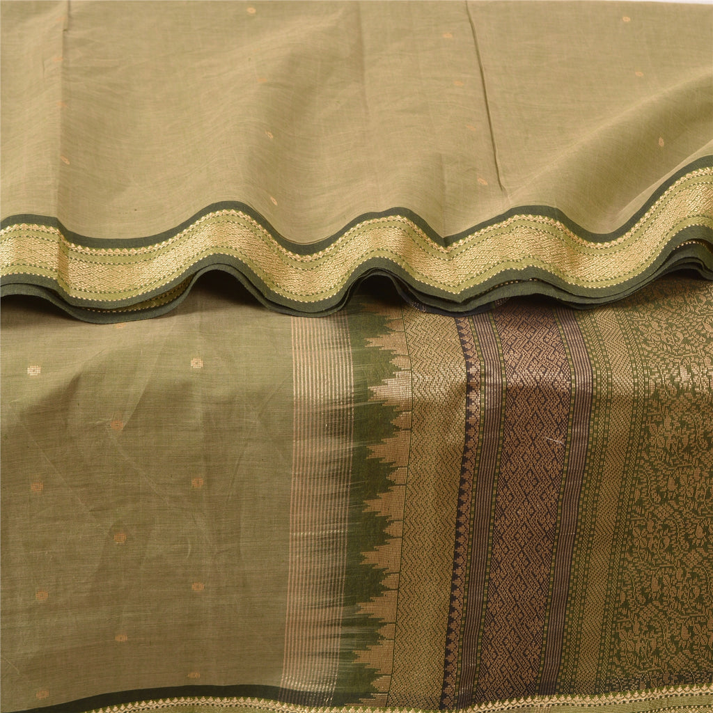 Санскритские винтажные зеленые сари из 100% чистого хлопка, тканая премиальная ткань для сари из экологически чистой ткани